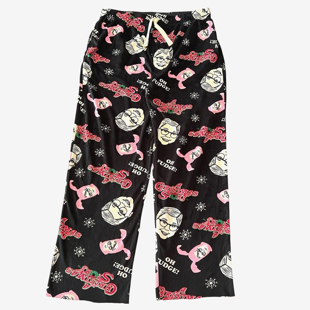 A Christmas Story Pajama Sleep Pants Ralphie Mens Large Raw Cut Hem 27.5” Inseam